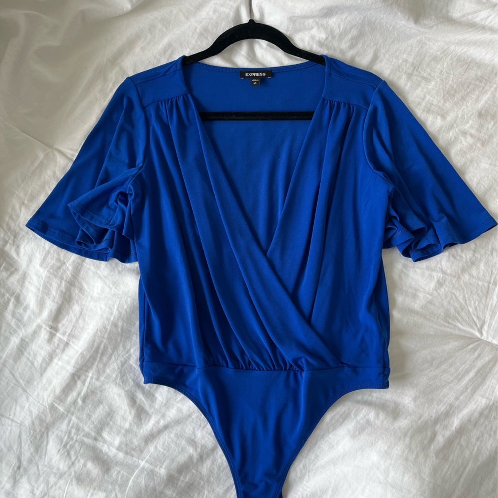 Express Blue Wrap Bodysuit with Relaxed Fit